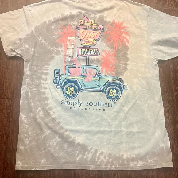 NWT Tie-Dye T-Shirt “Girls Just Want to Have Sun” Jeep with Flamingos Size XL - Picture 2 of 5